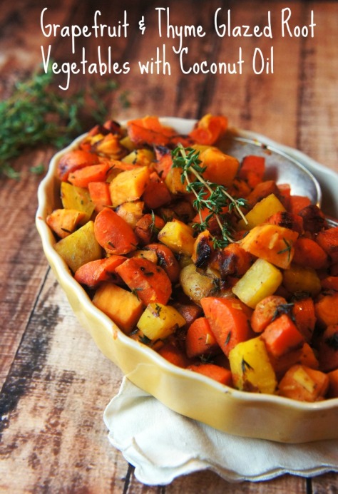 Grapefruit & Thyme Glazed Root Vegetables with Coconut Oil Photo Credit: forageddish